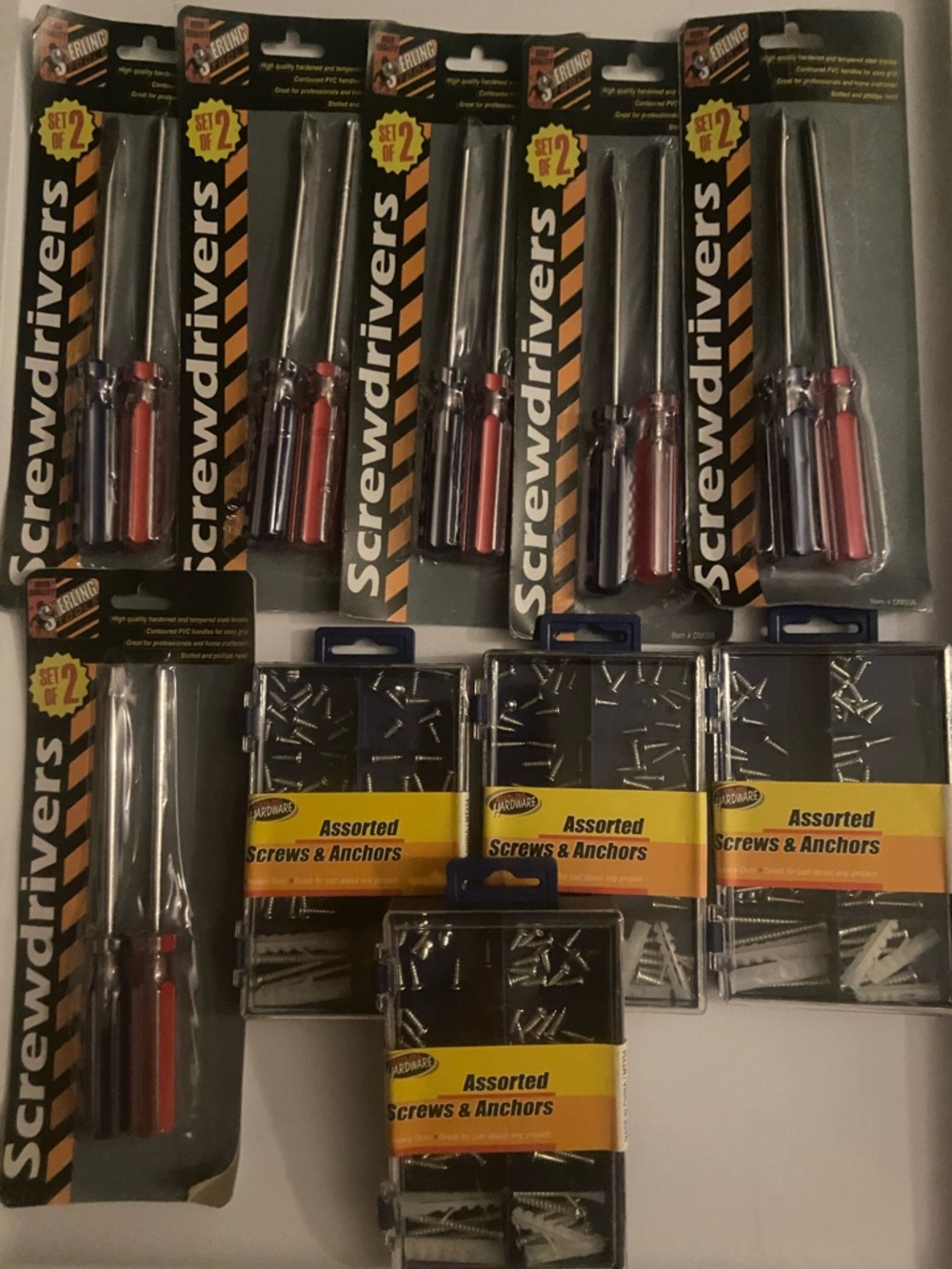 Assorted Screwdriver Sets & Screws - Red/Black/Blue Handles (10pk)